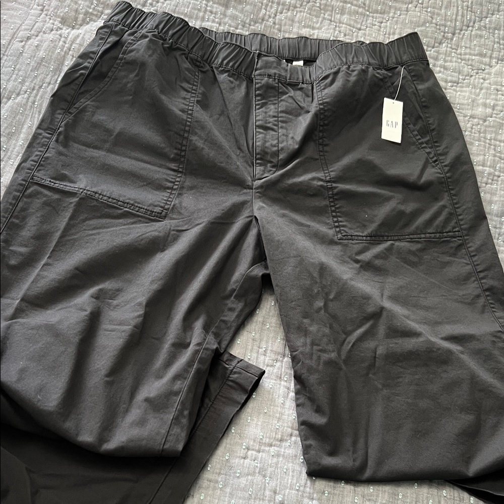High Rise Easy Wide Leg Khakis GAP sz XL washed Black Elastic Waist Deep pockets